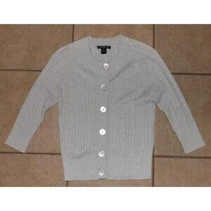 Sparkly Gray Sz Large Petite Stretchy Lightweight Cardigan Sweater AUGUST SILK